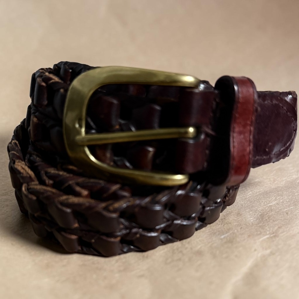 Vintage Roundtree & Yorke Mens 50 Full Grain Cowhide Braided Woven Leather Belt